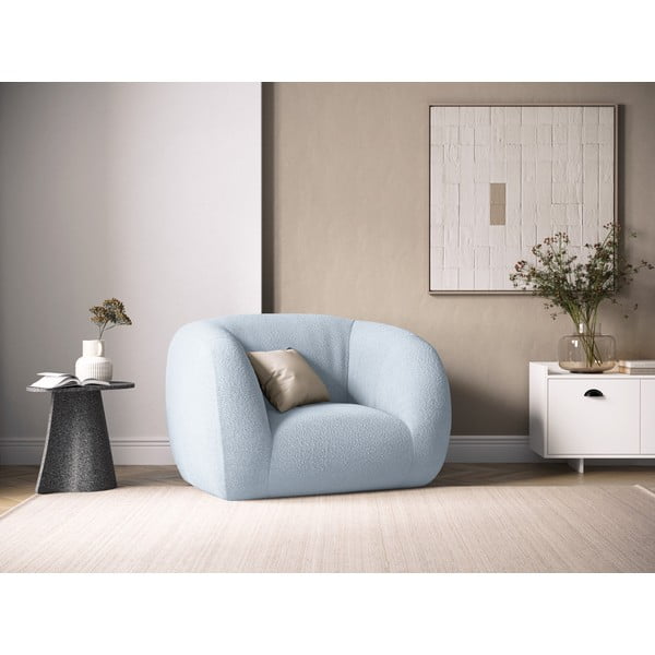 Jasnoniebieski fotel z materiału bouclé Essen – Cosmopolitan Design-image-1
