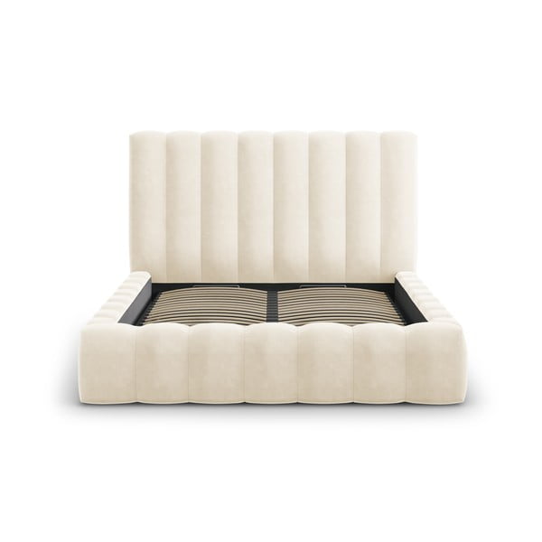 Beżowe tapicerowane łóżko dwuosobowe ze schowkiem i stelażem 180x200 cm Kelp – Micadoni Home-image-2