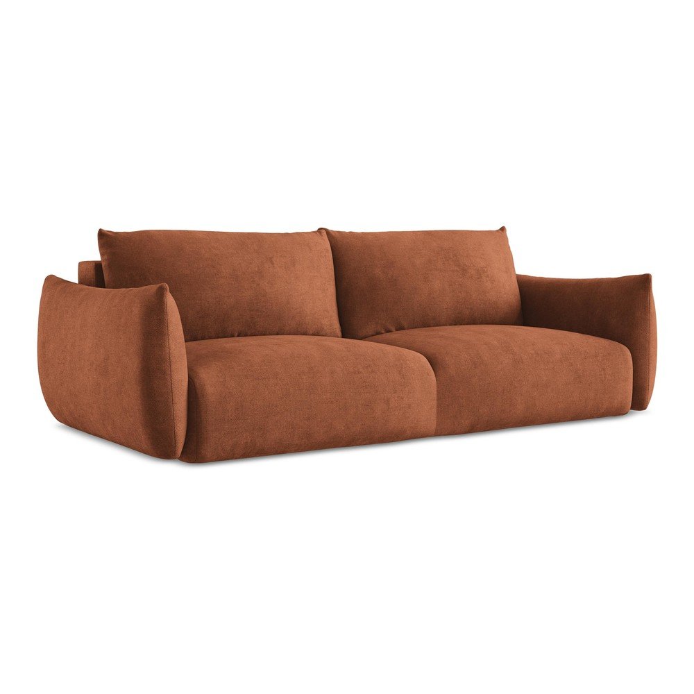 Rozkładana sofa z tkaniny szenilowej w kolorze terakoty 230 cm Leila – Makamii (zdjęcie 2)