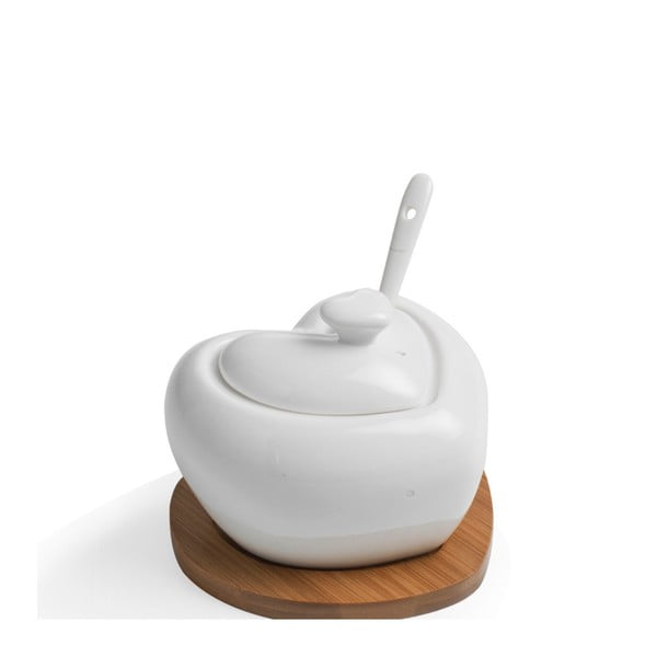 Porcelanowa cukierniczka z łyżeczką i bambusową podstawką Brandani Heart-image-3