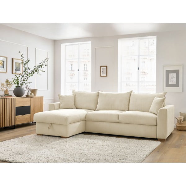 Kremowy sztruksowy rozkładany narożnik (strona zmienna) Augustin – Bobochic Paris-image-1