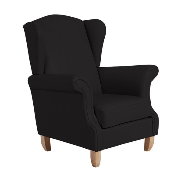 Czarny fotel uszak z imitacji skóry Max Winzer Verita Leather