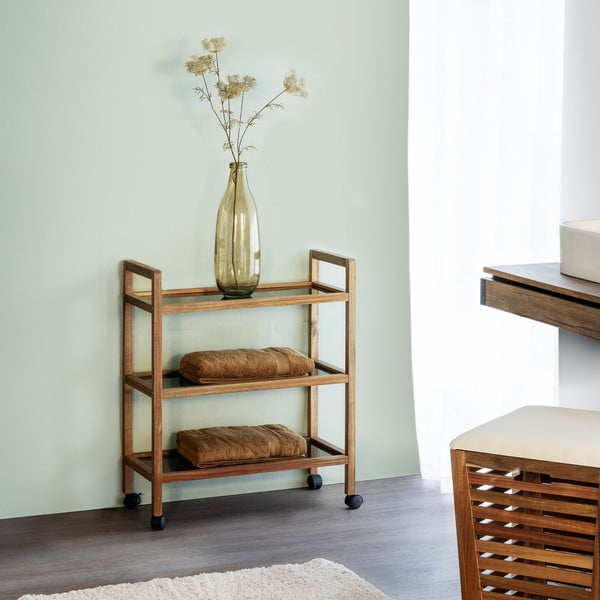 Czarno-naturalny regał łazienkowy z litego drewna akacjowego 65x76,5 cm Fondi – Wenko-image-1