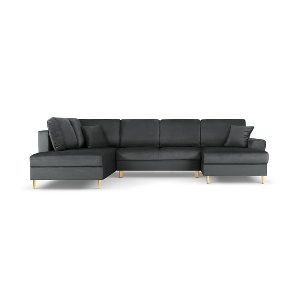 Ciemnoszary aksamitny rozkładany narożnik ze schowkiem (lewostronny/w kształcie litery U) Kyoto – Cosmopolitan Design