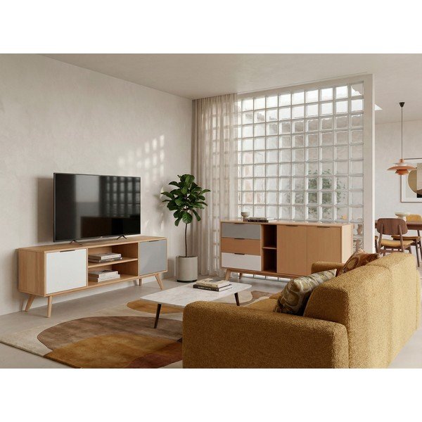 Szafka pod TV z drewna sosnowego 140x53 cm Elfa – Marckeric-image-3
