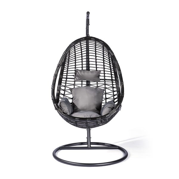 Czarny fotel wiszący ze sztucznego rattanu Le Bonom Tahiti-image-2