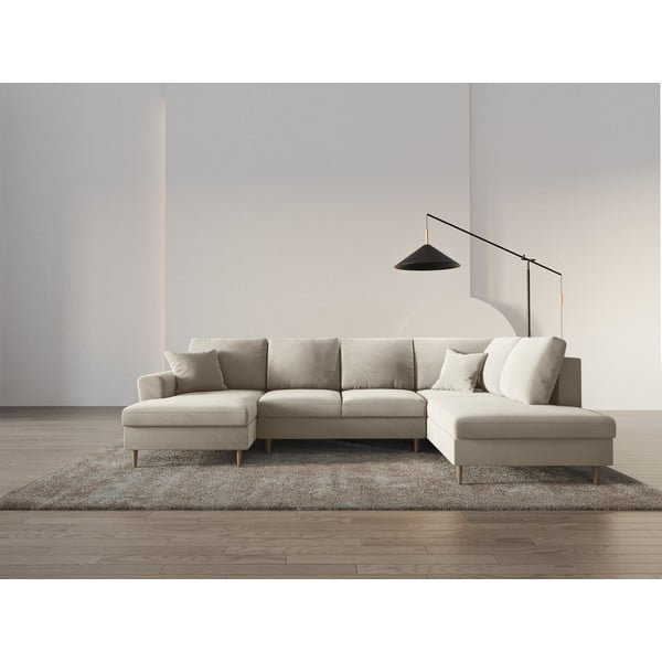 Beżowy aksamitny rozkładany narożnik ze schowkiem (prawostronny/w kształcie litery U) Kyoto – Cosmopolitan Design-image-2