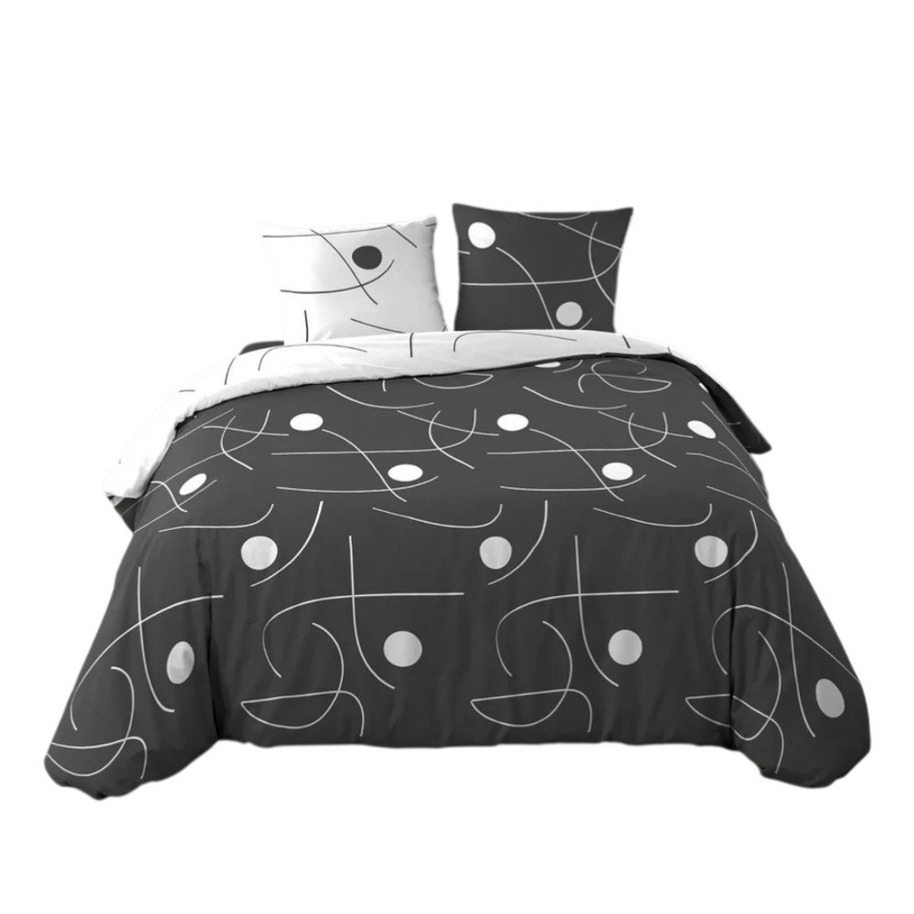 Biało-ciemnoszara pościel dwuosobowa z mikrowłókna 3-częściowa 240x220 cm Sonate – douceur d'intérieur