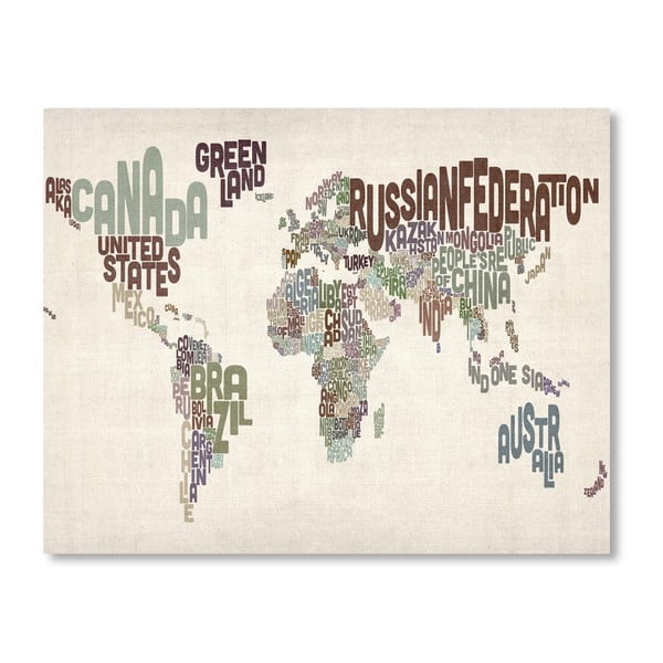 Plakat z brązowo-szarą mapą świata Americanflat Letters, 60x42 cm