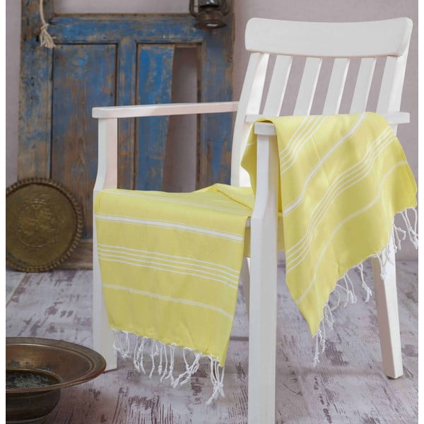 Żółty ręcznik Hammam Sultan, 100x180 cm