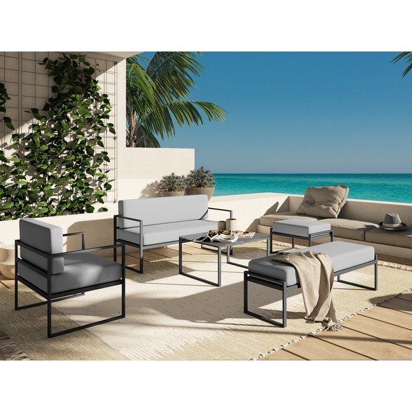 Szary fotel ogrodowy w czarnej ramie Calme Jardin Nicea-image-1