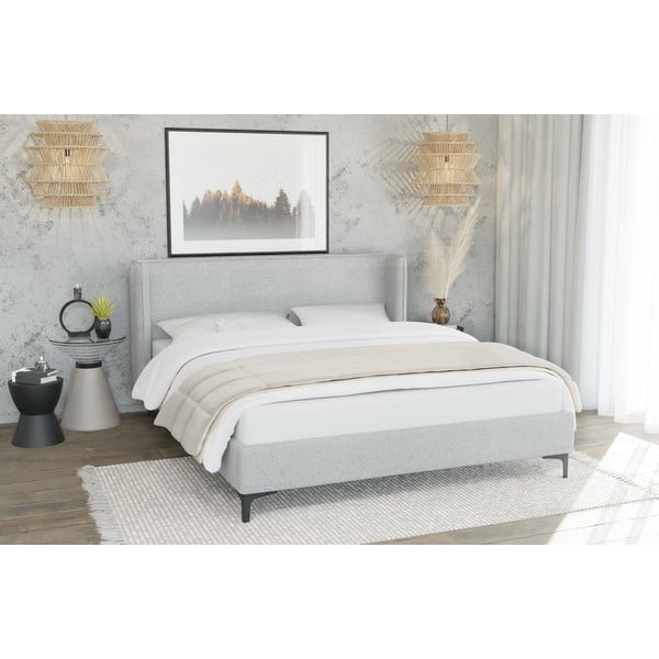 Szare tapicerowane łóżko ze stelażem 90x200 cm Basti – Ropez-image-1