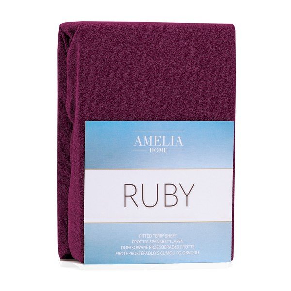 Ciemnofioletowe prześcieradło elastyczne z dużym dodatkiem bawełny AmeliaHome Ruby, 200x120-140 cm-image-1