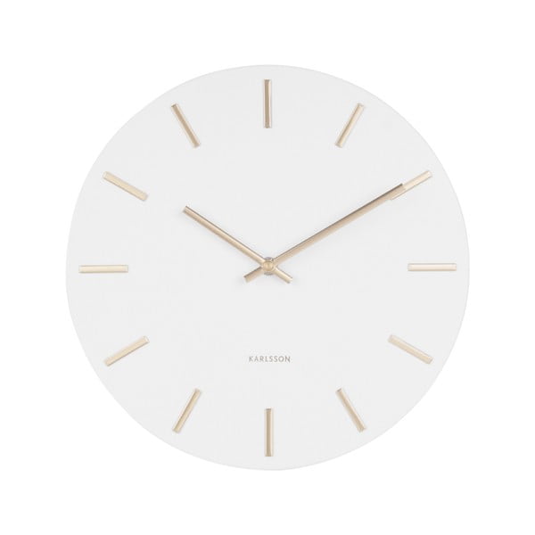 Biały zegar ścienny ze wskazówkami w kolorze złota Karlsson Charm, ø 30 cm