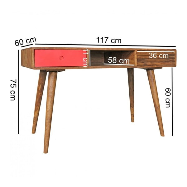 Biurko z czerwoną szufladą z litego drewna sheesham Skyport REPA-image-4