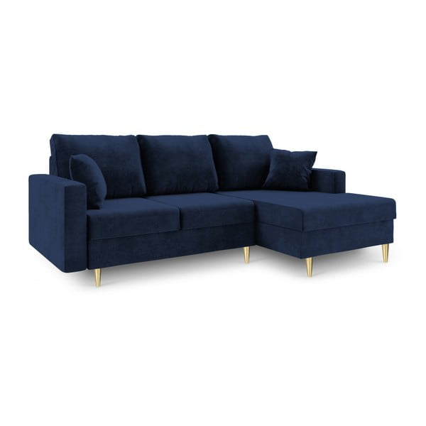 Niebieska sofa rozkładana ze schowkiem Mazzini Sofas Muguet, prawostronna