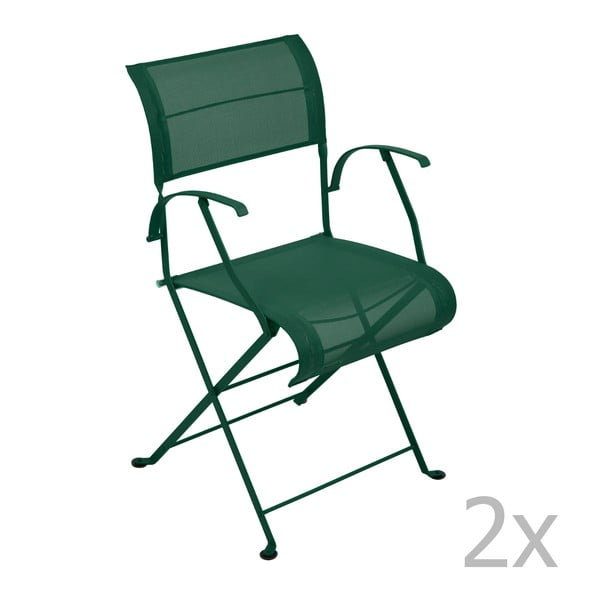 Zestaw 2 zielonych krzeseł składanych z podłokietnikami Fermob Dune