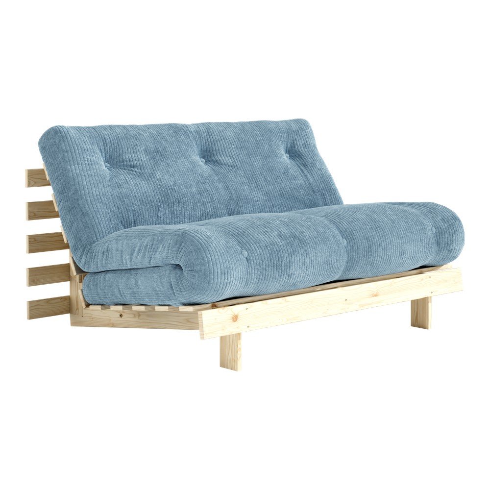 Jasnoniebieska sztruksowa rozkładana sofa 140 cm Roots – Karup