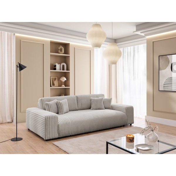 Jasnoszara sztruksowa rozkładana sofa ze schowkiem 260 cm Justin  – Ropez-image-1