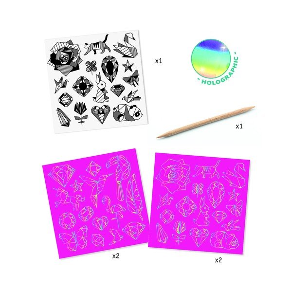 Zestaw 4 zdrapywanych obrazków Djeco Rainbow Ornaments-image-1