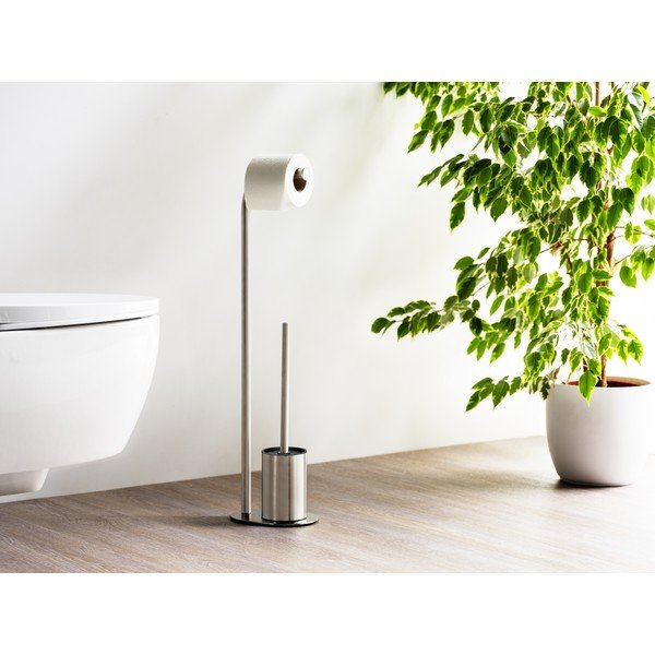 Stojak na papier toaletowy ze szczotką ze stali nierdzewnej w kolorze matowego srebra Levante – Wenko-image-1
