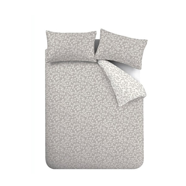 Szara flanelowa pościel jednoosobowa 135x200 cm Grace Floral Leaf – Catherine Lansfield-image-2
