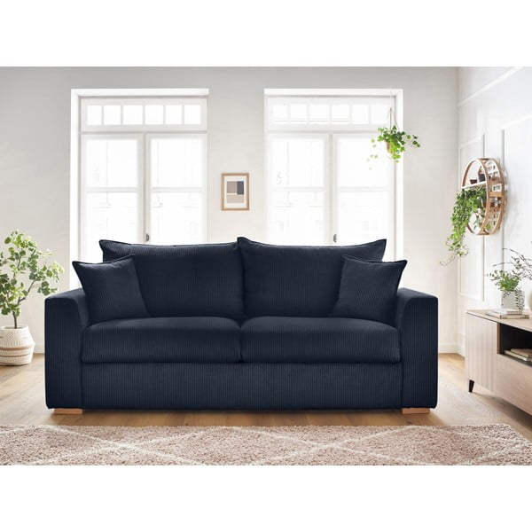 Ciemnoniebieska sztruksowa rozkładana sofa 225 cm Augustin – Bobochic Paris-image-1