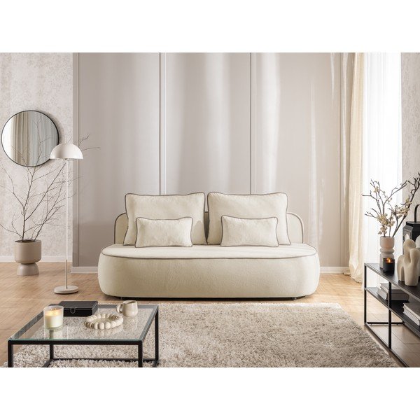 Beżowa/szarobrązowa aksamitna rozkładana/ze schowkiem sofa 210 cm Saga – Ropez-image-2