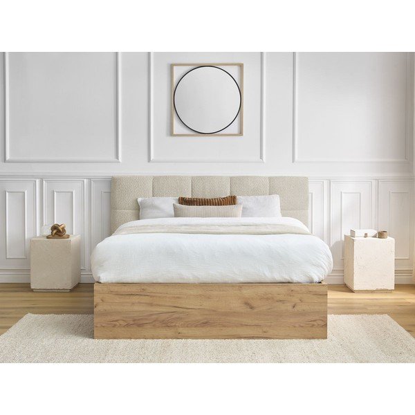 Beżowe tapicerowane tapicerowane/z płyty wiórowej łóżko dwuosobowe ze schowkiem ze stelażem 180x200 cm Kumo – Bobochic Paris-image-3
