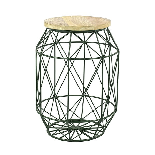 Zielony stolik/stojak z drewnianym blatem HF Living Dome