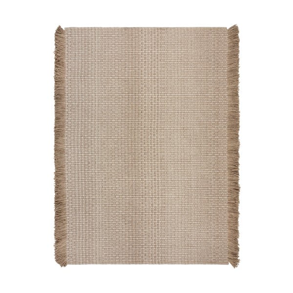 Beżowy dywan z mieszanki wełny tkany ręcznie 120x170 cm Rene Fringed Ribbed – Flair Rugs