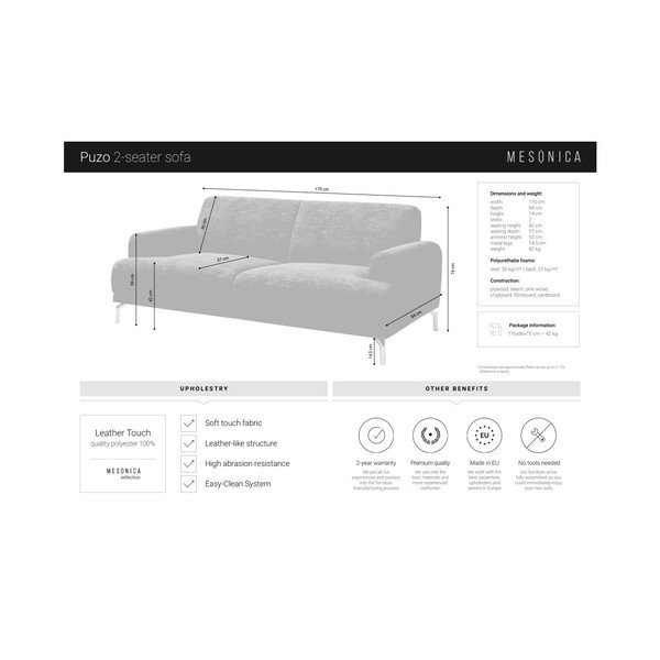 Szara sofa ze sztucznej skóry MESONICA Puzo, 170 cm-image-4