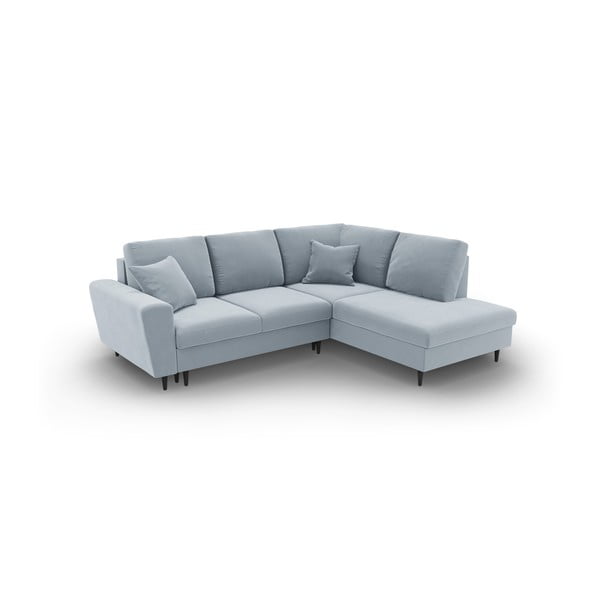 Jasnoniebieski aksamitny rozkładany narożnik ze schowkiem (prawostronny/w kształcie litery L) Kyoto – Cosmopolitan Design-image-1