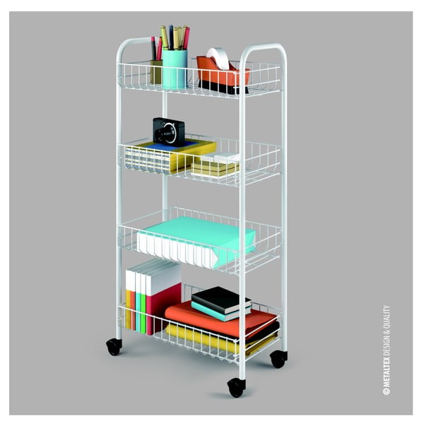 Biały metalowy regał na kółkach 41x84 cm Pisa – Metaltex-image-2