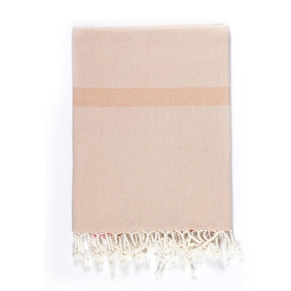 Beżowo-różowy ręcznik z domieszką bawełny Kate Louise Cotton Collection Line Beige Pink, 100x180 cm
