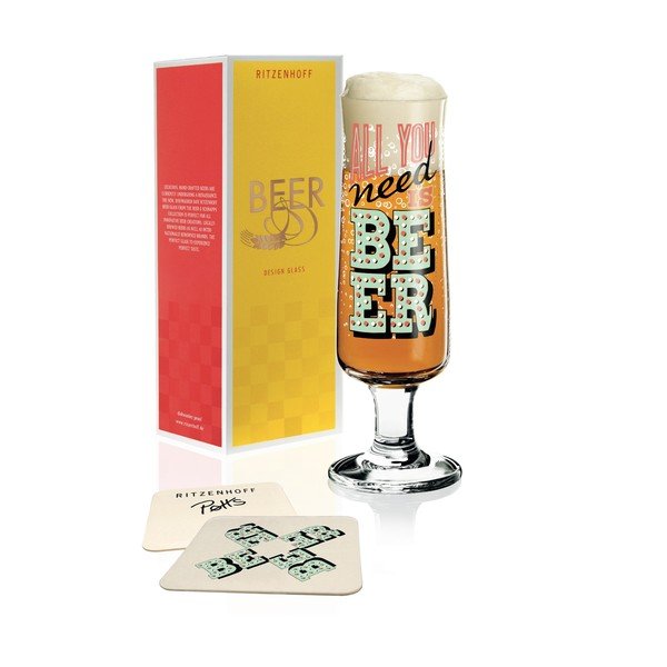 Komplet szklanki do piwa ze szkła kryształowego i 5 podkładek Ritzenhoff Potts, 390 ml-image-1