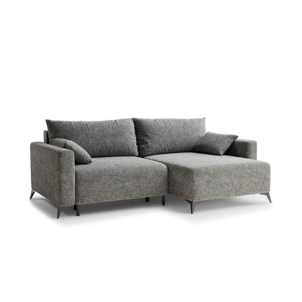 Szary rozkładany/ze schowkiem narożnik z tkaniny szenilowej (prawostronny/z szezlongiem) Leon – Maison de Rêve