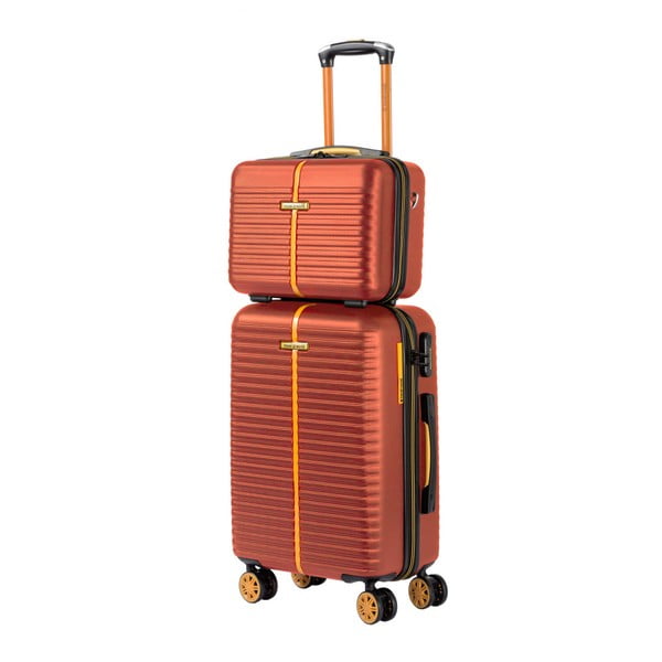 Komplet czerwonego kuferka i walizki na kółkach Travel World