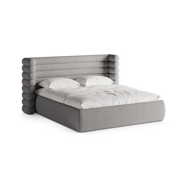 Szare tapicerowane łóżko dwuosobowe ze schowkiem i stelażem 180x200 cm Mount – Micadoni 
