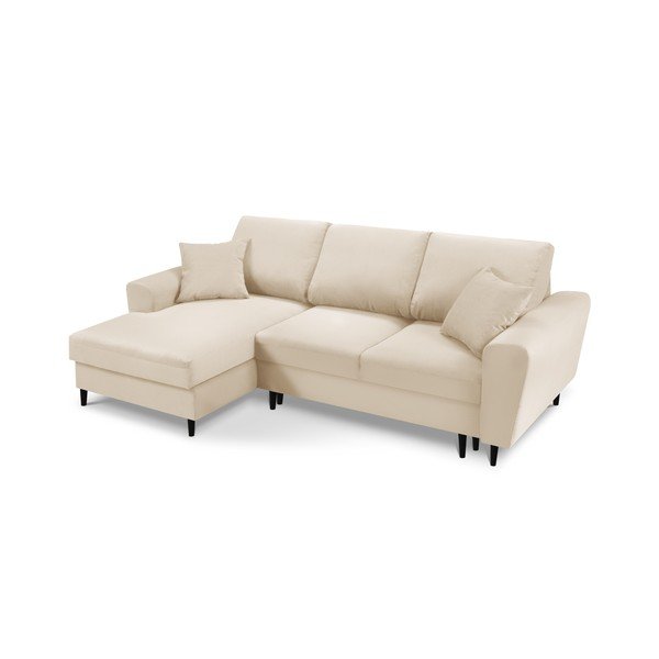 Beżowy sztruksowy rozkładany narożnik ze schowkiem (lewostronny/z szezlongiem) Kyoto – Cosmopolitan Design-image-1
