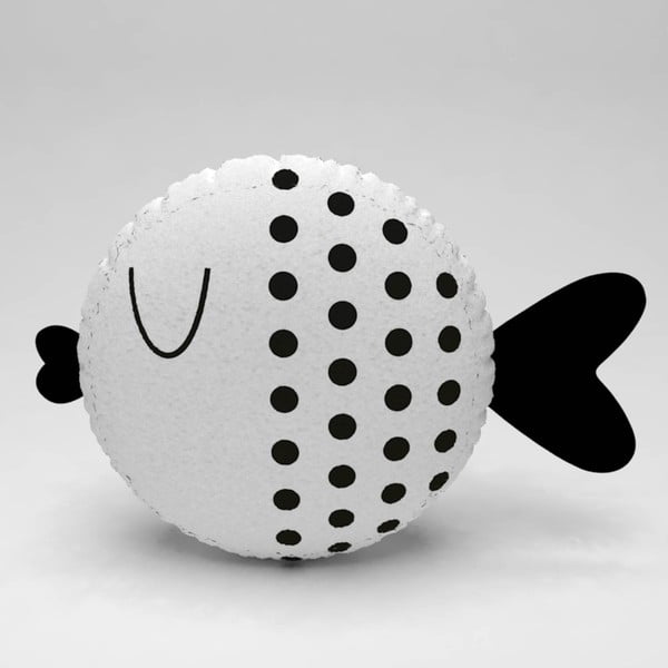 Biała poduszka z czarnymi kropkami Fishie, ⌀ 32 cm
