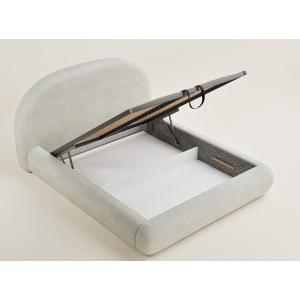 Kremowe tapicerowane łóżko dwuosobowe ze schowkiem ze stelażem 160x200 cm Maumere – Maison de Rêve-image-3