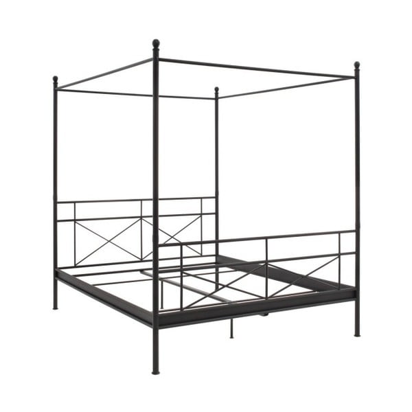 Czarne łóżko metalowe dwuosobowe z baldachimem Støraa Tanja, 160x200 cm