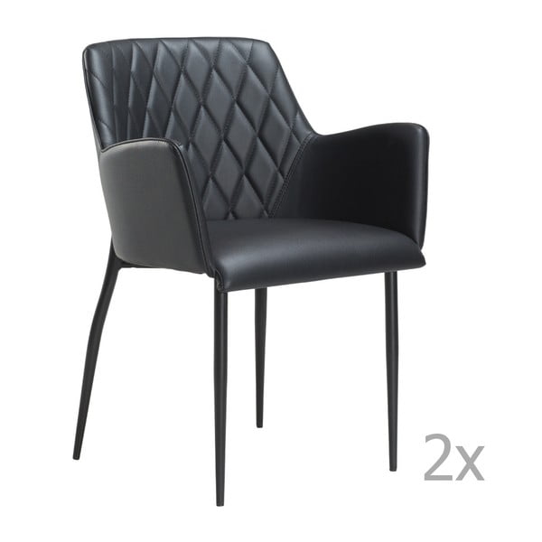 Zestaw 2 czarnych krzeseł z podłokietnikami DAN– FORM Rombo Faux