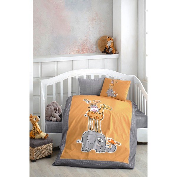 Bawełniana 4-częściowa pościel dziecięca do łóżeczka z prześcieradłem 100x150 cm Orange Animal – Mila Home-image-1
