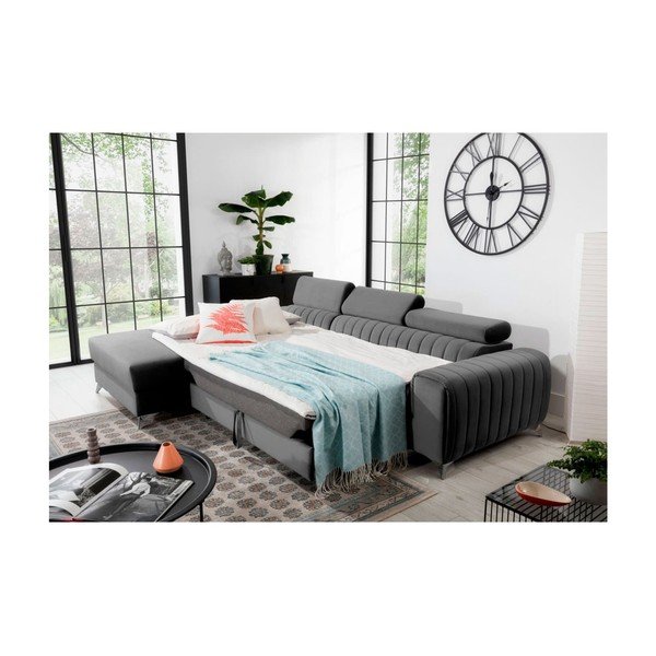 Ciemnoszary aksamitny rozkładany/ze schowkiem narożnik (lewostronny/z szezlongiem) Grayson – ELTAP-image-4