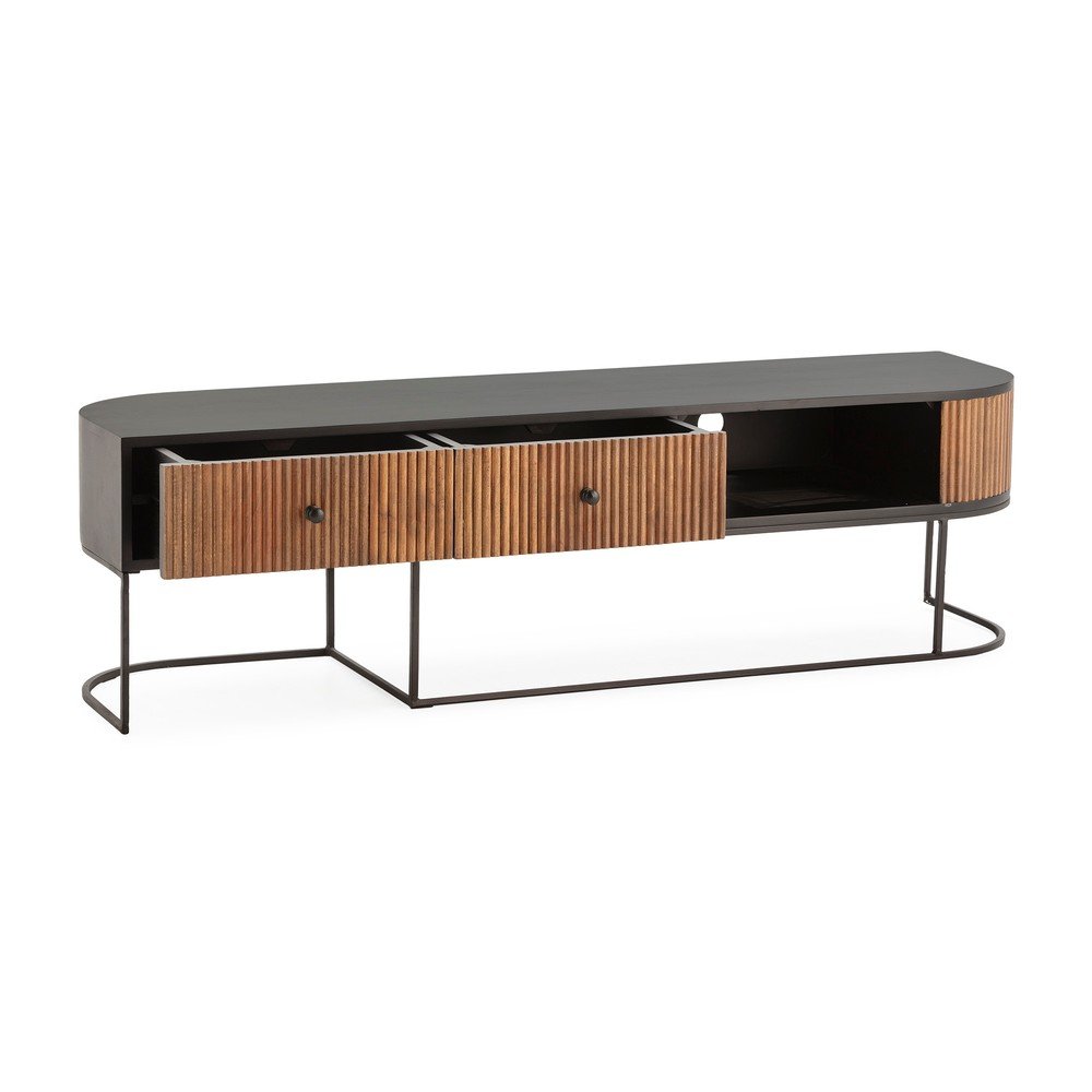 Szafka pod TV z litego drewna mango w naturalnym kolorze 160x45x40 cm Curve – MOME (zdjęcie 6)