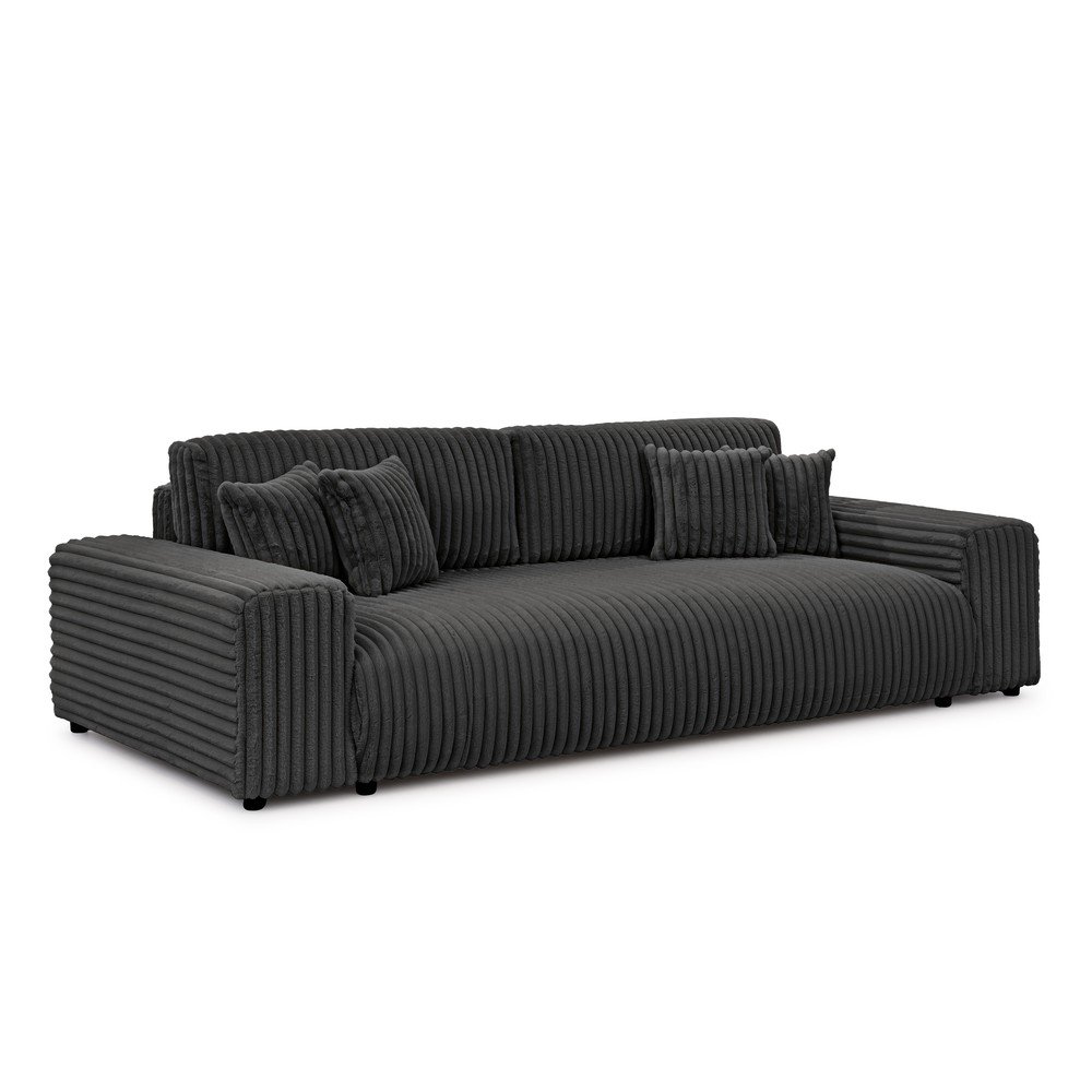 Ciemnoszara sztruksowa rozkładana sofa ze schowkiem 260 cm Justin  – Ropez