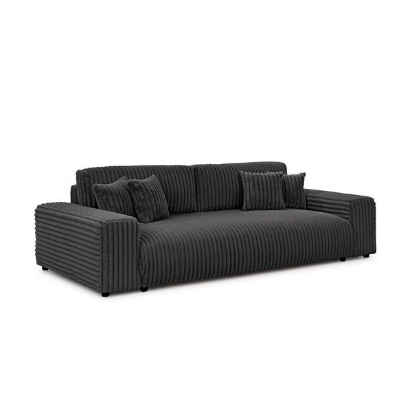 Ciemnoszara sztruksowa rozkładana sofa ze schowkiem 260 cm Justin  – Ropez