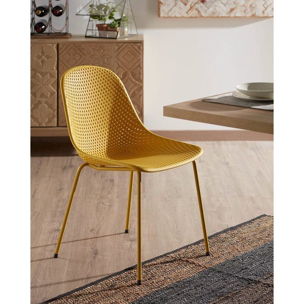 Żółte metalowe krzesło ogrodowe Quinby – Kave Home-image-1